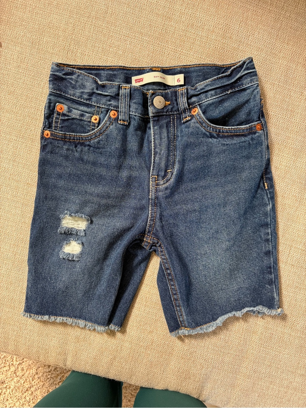 Levi’s Boys Dark Blue Distressed Denim Shorts